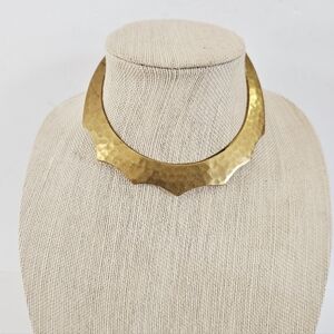 Vintage Brass Textured Rigid Scalloped Egyptian Cleopatra Style Collar Necklace